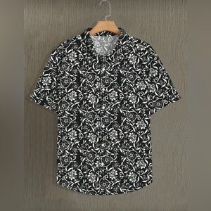 SHEIN Black and White Floral Button Down Shirt